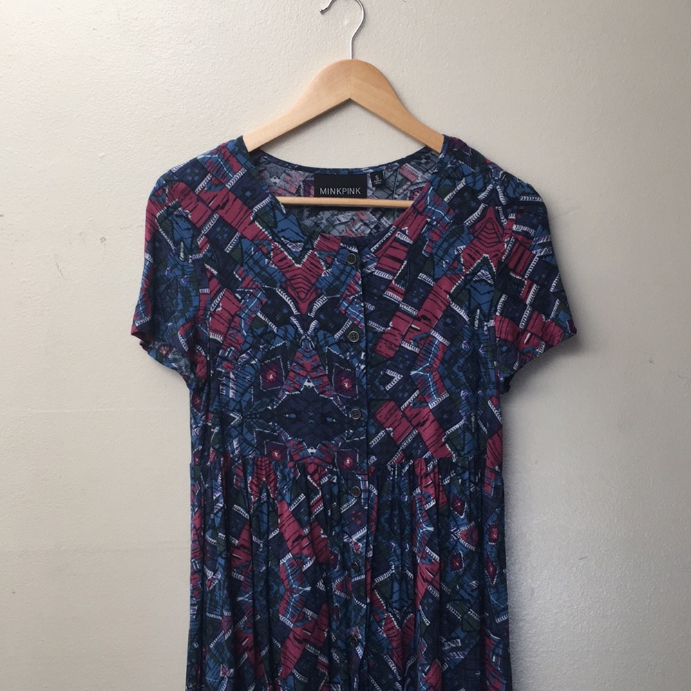 🌺🌸 Women’s UO Pleated Tribal ButtonUp Mini Dress - Picture 4 of 12